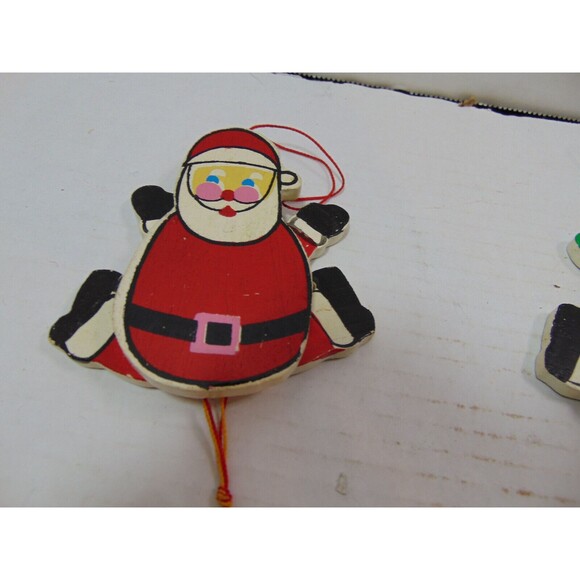 Santa and Snowman Jumping Jack Thick Wooden Pull Christmas Ornaments Vintage 80s - Picture 4 of 6